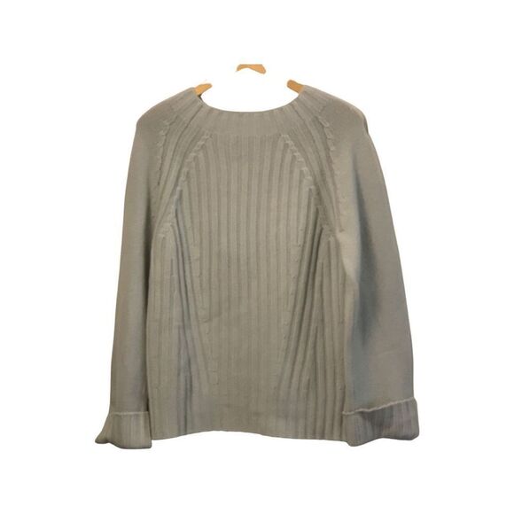 Vince Raglan Ribbed Wool & Cashmere Crew Light Heather Grey Sweater - Picture 3 of 12